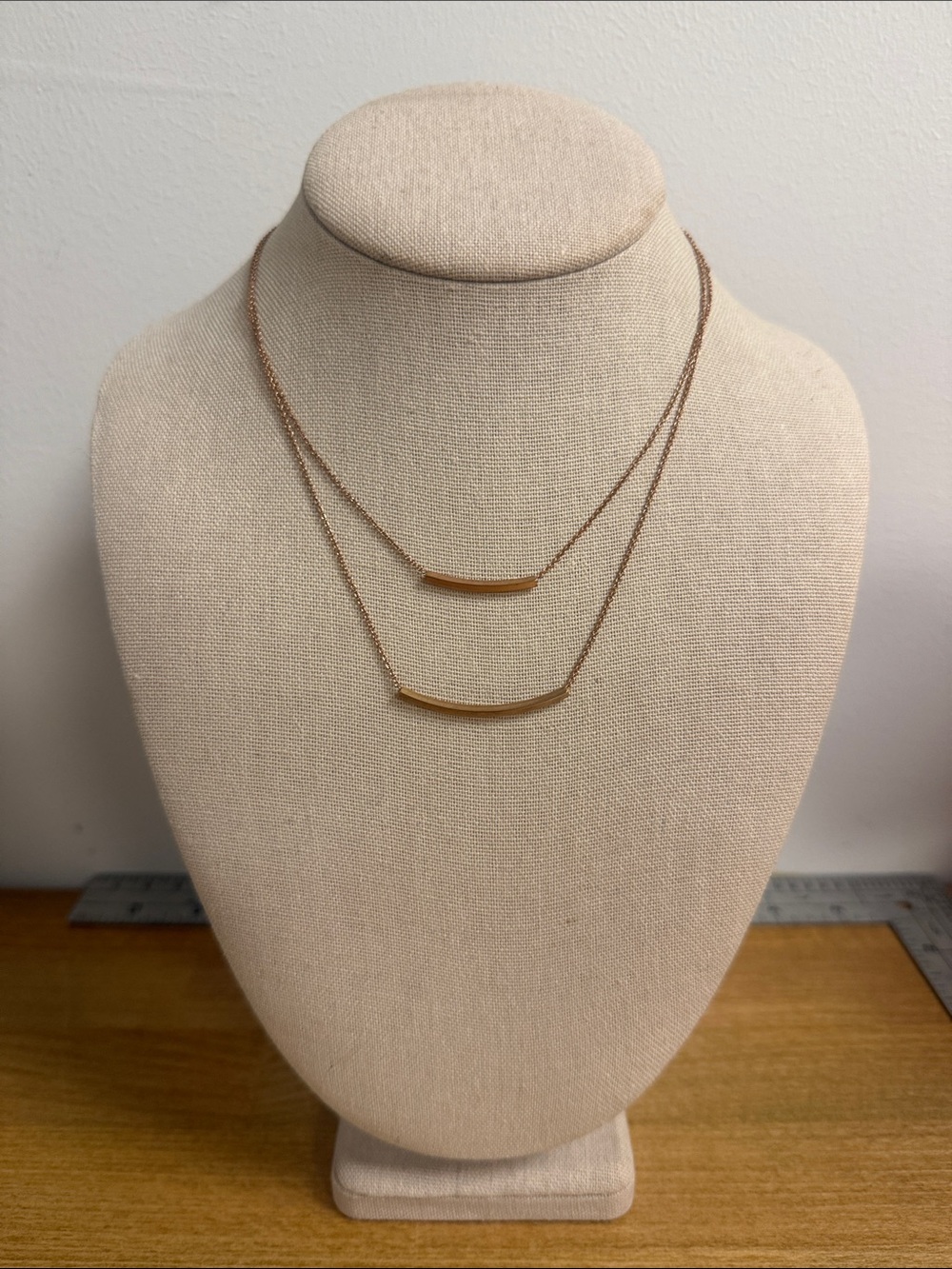 Gold tone double bar layered dainty necklace